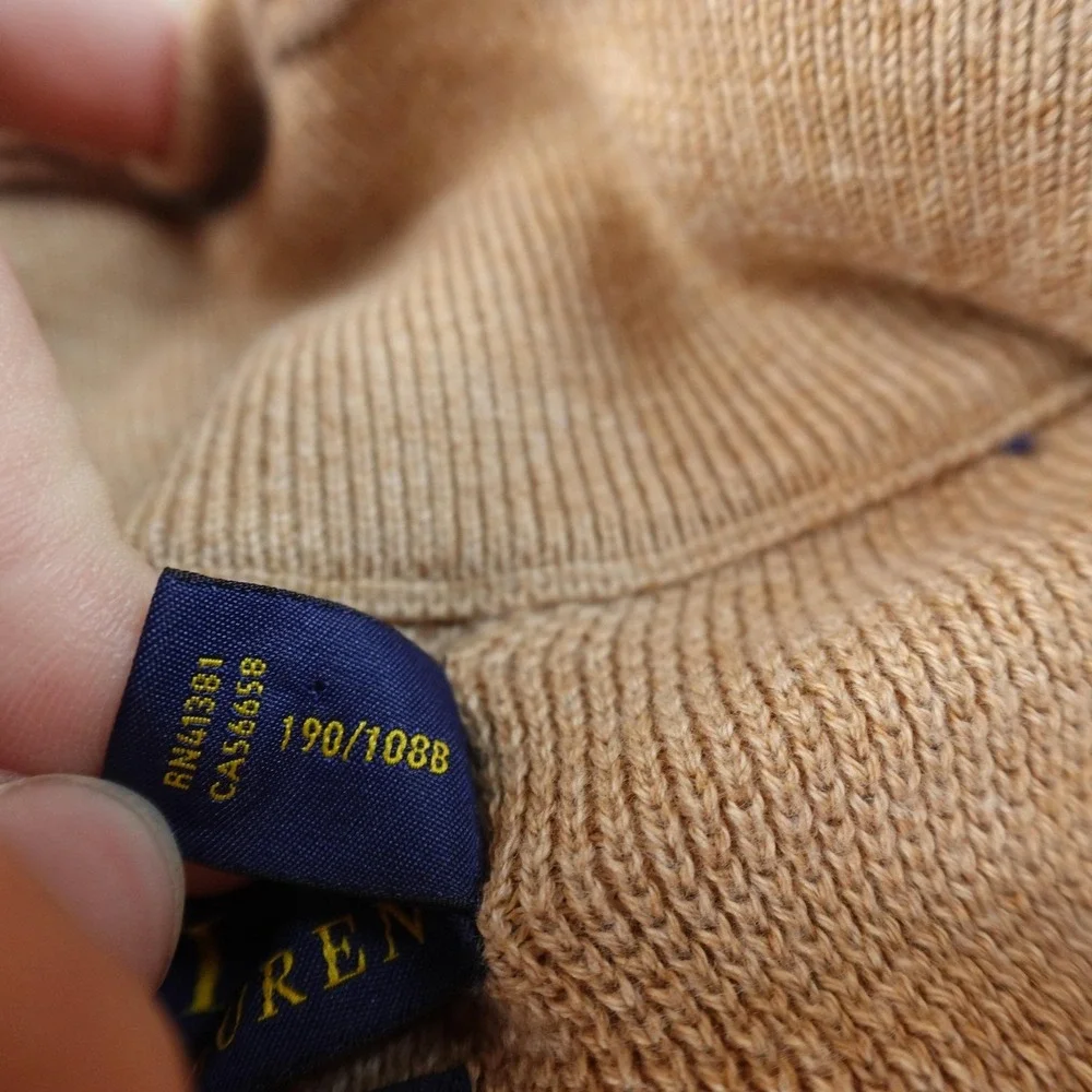 Polo Ralph Lauren Sweater Mens 2XL Beige Pima Pony Waffle Knit‎ 1/4 Zip Pullover